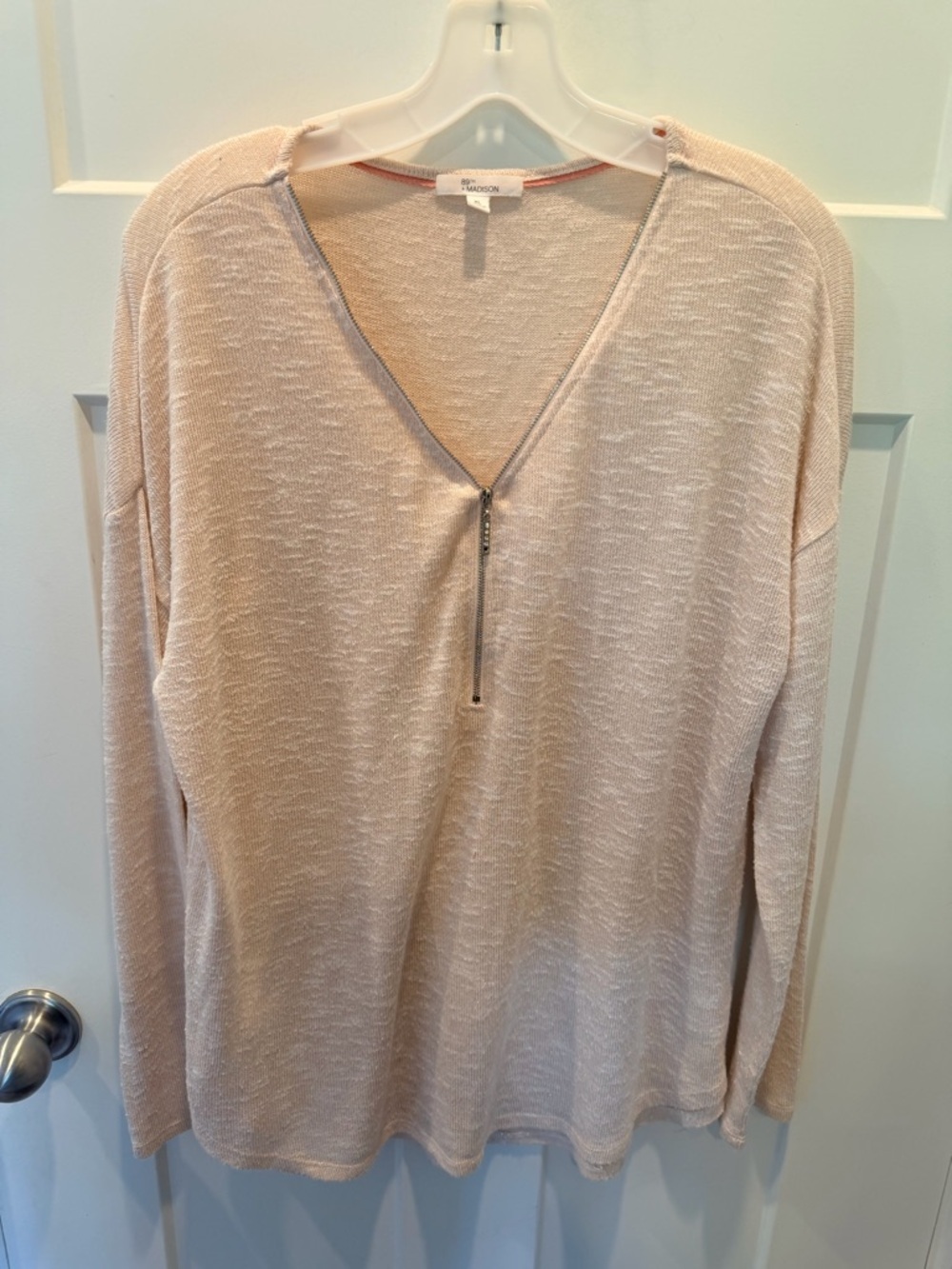 89th & Madison Blush Pink Lightweight Knit Top XL Zip Neck Long Sleeve
